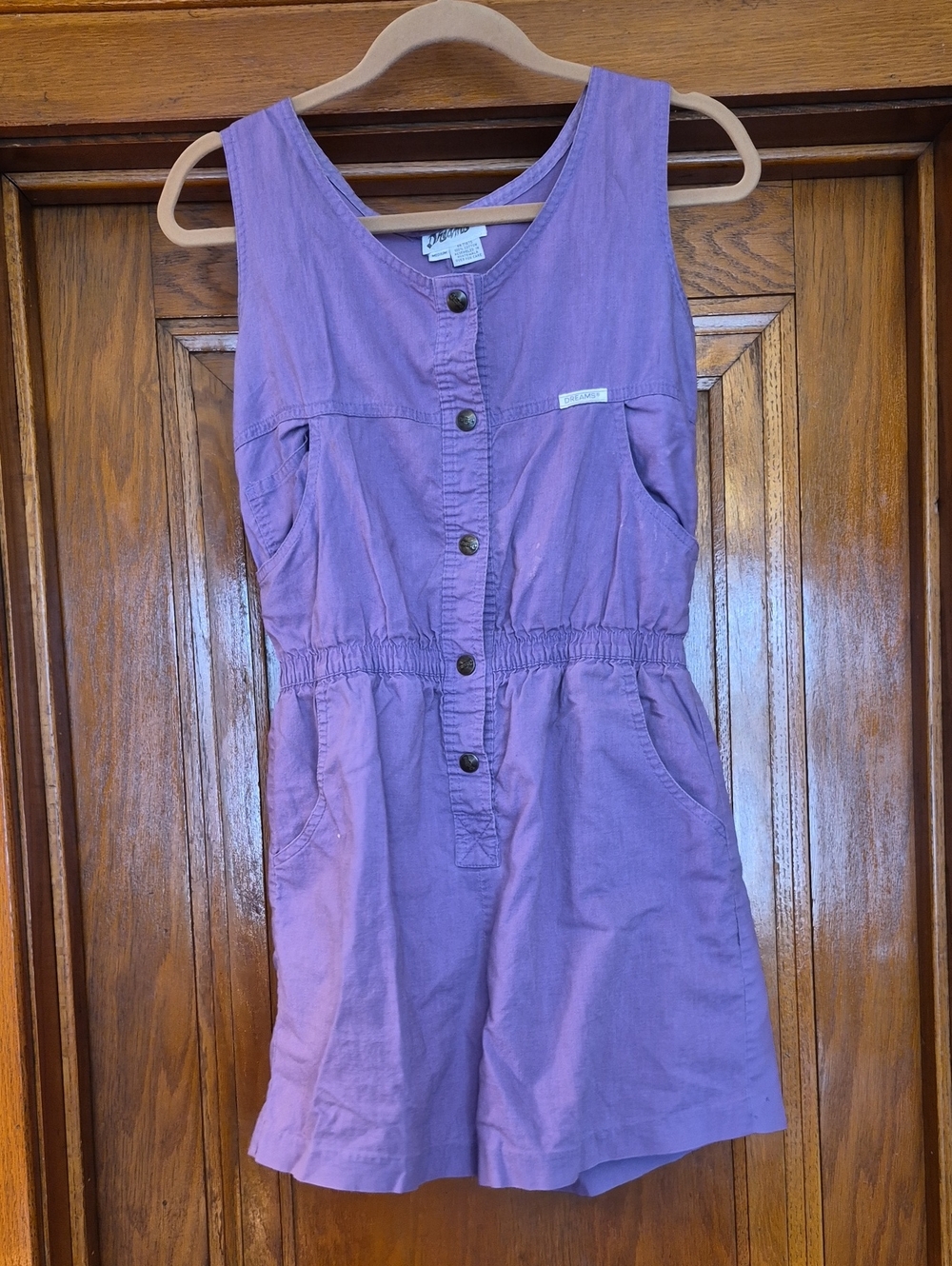 Fun Vintage 80s/90s Dreams Purple Romper Shorts, Sleeveless Utility Jumpsuit